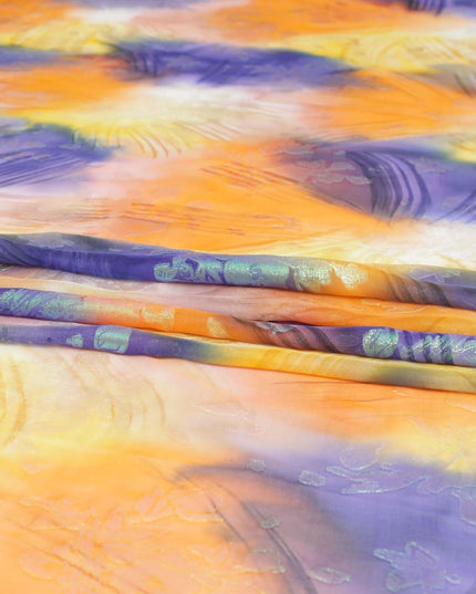 قماش شيفون حريري نقي فاخر متعدد الألوان مع لوريكس معدني أخضر نيون بتصميم زهور -D9318