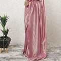 Fuchsia pink plain Premium French lame Saree with gold foil finish-D9569