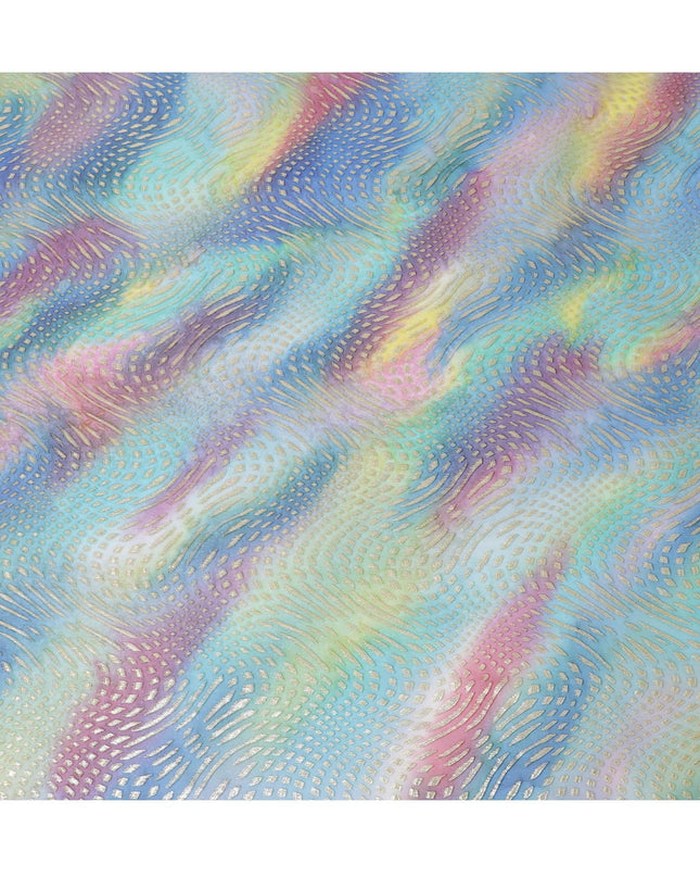 قماش شيفون حريري نقي ممتاز متعدد الألوان مع لوركس معدني ذهبي وفضي بتصميم تجريدي-D12429