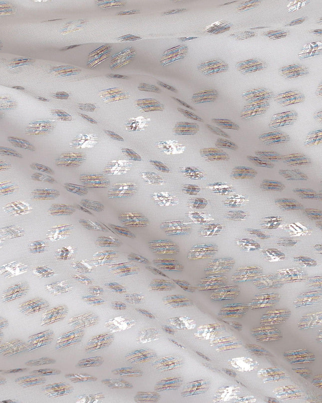 قماش شيفون من الحرير الخالص باللون الرمادي السحابي مع لوركس معدني متعدد الألوان بتصميم فاخر -D13144