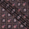 Black synthetic crepe fabric with multicolor print in floral design-D15027 Regal Fabrics