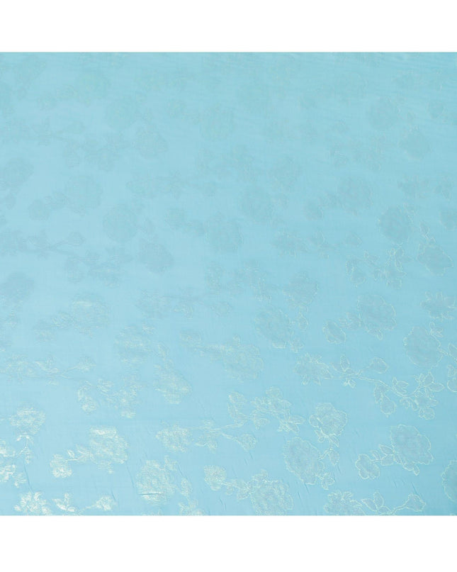 قماش شيفون من الحرير الخالص باللون الأزرق السماوي بنفس اللون والوركس المعدني باللون الأخضر النيون بتصميم الأزهار-D13893