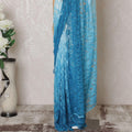 Electric blue to Azure blue Premium pure French chantilly lace saree having stone work in ombre design-D14602 Regal Fabrics