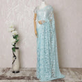 Electric blue Premium pure French chantilly lace saree in floral design-D14569 Regal Fabrics