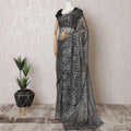 Black, Silver Premium pure French metallic chantilly lace saree in floral design-D15547