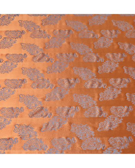 قماش شيفون حريري نقي فاخر بلون برتقالي صدئ بتصميم زهور-D13113
