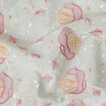 Laurel green Premium pure cotton voile fabric with peach, brick pink and beige embroidery in floral design-D15252