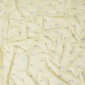 Flax yellow cotton voile fabric with grey and white embrodiery having mirror work in floral design-D12474