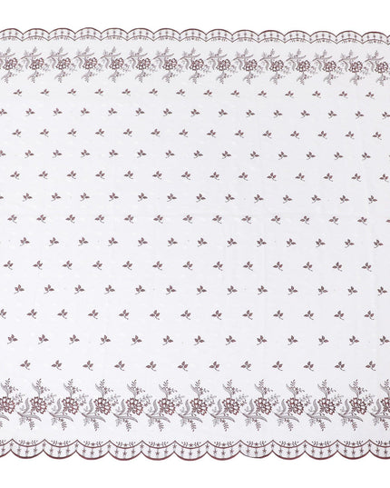 White Premium Swiss cotton voile thobe with same tone, maroon and black embroidery in floral design having stone work-D11629