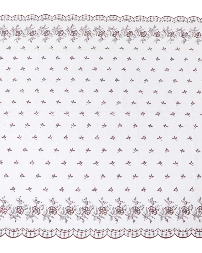 White Premium Swiss cotton voile thobe with same tone, maroon and black embroidery in floral design having stone work-D11629