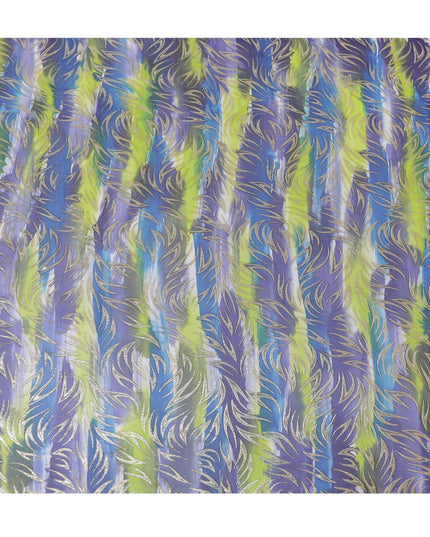 Multicolor premium pure silk chiffon fabric with gold metallic lurex in abstract design-D14072