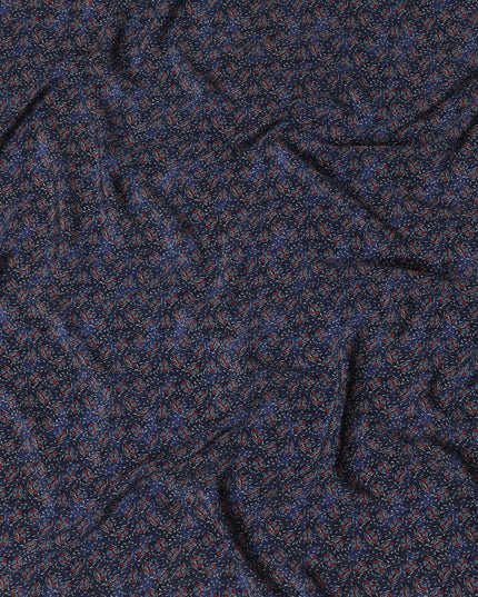 Indigo blue Premium pure silk crepe fabric with beige, blue and print in floral design-D13856