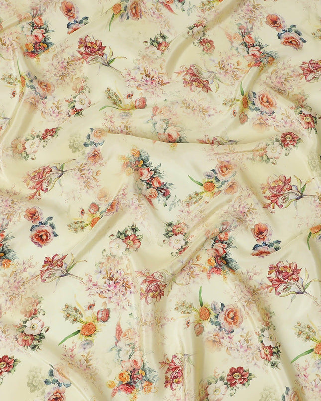 Blonde yellow viscose crepe fabric with multicolor print in floral design-D13814