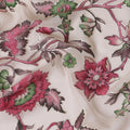 Cream synthetic chiffon fabric with multicolor print having jacquard in floral design-D13770