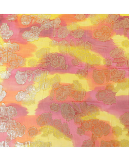 قماش شيفون حريري فرنسي (فرنساوي) فاخر متعدد الألوان مع لوركس معدني ذهبي بتصميم زهور-D14013