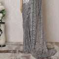 Stone grey Premium pure French chantilly lace saree having stone work in floral design-D14596