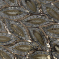 Black nylon tulle fabric with Copper, gold sequins and gold metallic embroidery inf leaf design