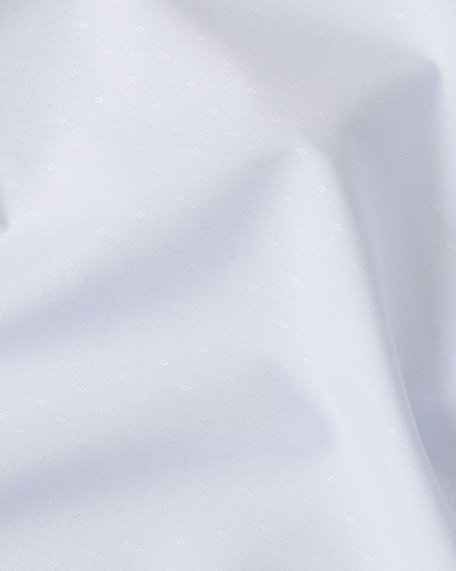 Light powder blue blended cotton shirting fabric with same tone self design-D10831