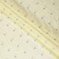 Flax yellow cotton voile fabric with grey and white embrodiery having mirror work in floral design-D12474