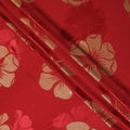 Crimson red Premium pure silk crepe fabric with same tone jacquard and gold metallic lurex in floral design-D14632 - Regal Fabrics