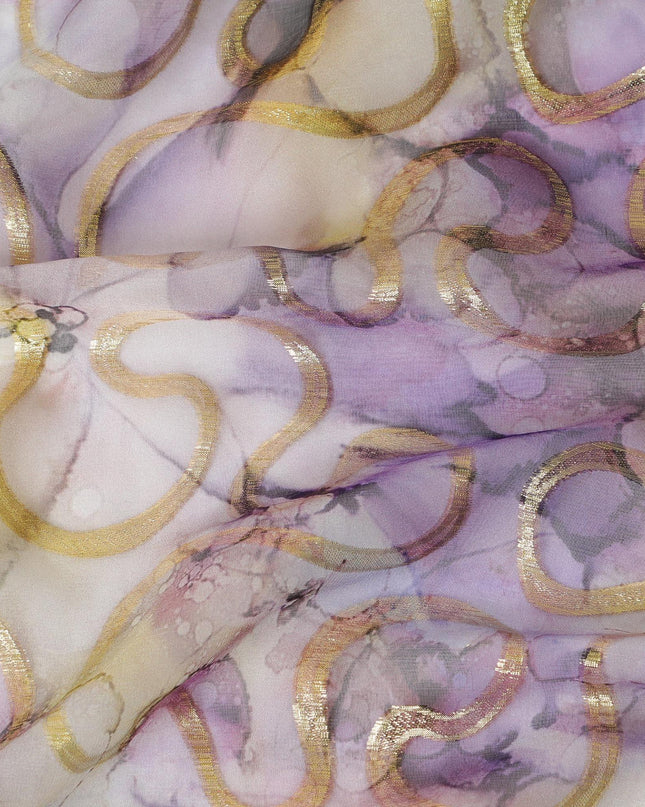 قماش شيفون من الحرير الخالص متعدد الألوان مع لوريكس معدني ذهبي بتصميم تجريدي-D13712