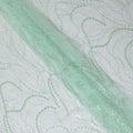Light mint green nylon tulle fabric with same tone embroidery, sequins and bead work in fancy design-D13970