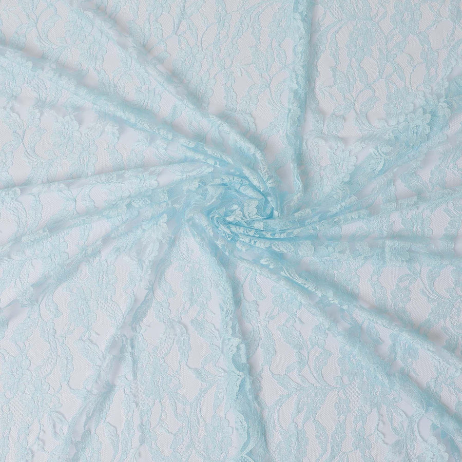 دانتيل شانتيلي فرنسي فاخر باللون الأزرق الفاتح بتصميم زهور-D12310