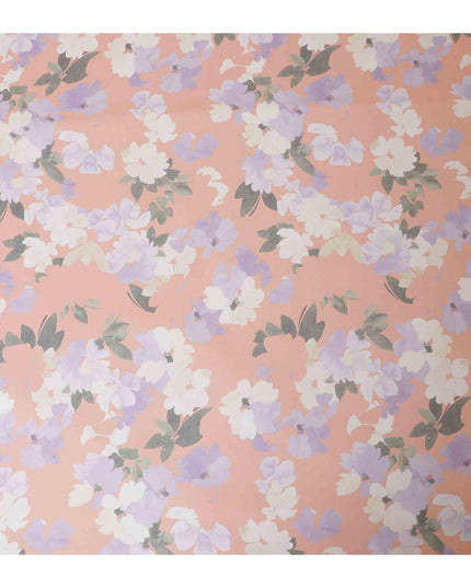 قماش شيفون من الحرير الخالص الخوخي مع طباعة متعددة الألوان بتصميم الأزهار-D13221