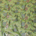 Paris green premium pure silk chiffon fabric with same tone, copper and blue metallic lurex in floral design-D13727