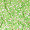 Screamin green uragiri cotton voile fabric with same tone jacquard having off white, light mustard and peach print in floral design-D7322 Regal Fabrics