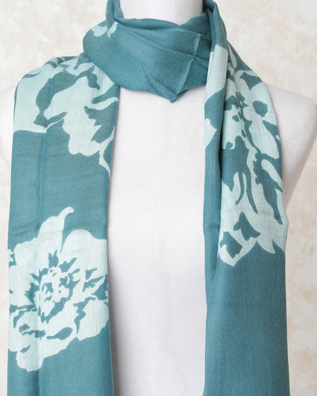 Teal blue poly cotton scarf with light teal blue print in fancy design-D10688 Regal Fabrics