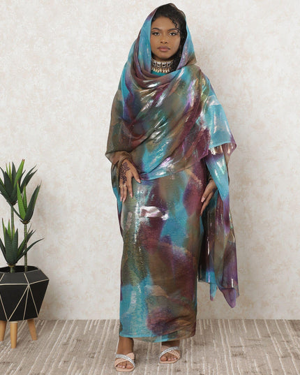 Multicolor Premium pure silk chiffon thobe with same tone metallic lurex in fancy design-D11651 Regal Fabrics