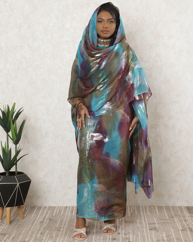 Multicolor Premium pure silk chiffon thobe with same tone metallic lurex in fancy design-D11651 Regal Fabrics