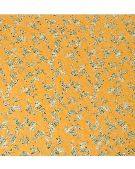 Malta orange uragiri cotton voile fabric with same tone jacquard having forest green and black print in floral design-D14331