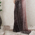 Light pink to mocha brown Premium Pure French chantilly lace saree having stone work in Ombre design-D14488