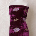 Fuchsia pink silk blended velvet fabric with lavender and gold embroidery having stone work in floral design-D15096