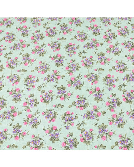 Tea green cotton voile fabric with same tone jacquard having purple, hot pink and olive green print in floral design-D6311 Regal Fabrics