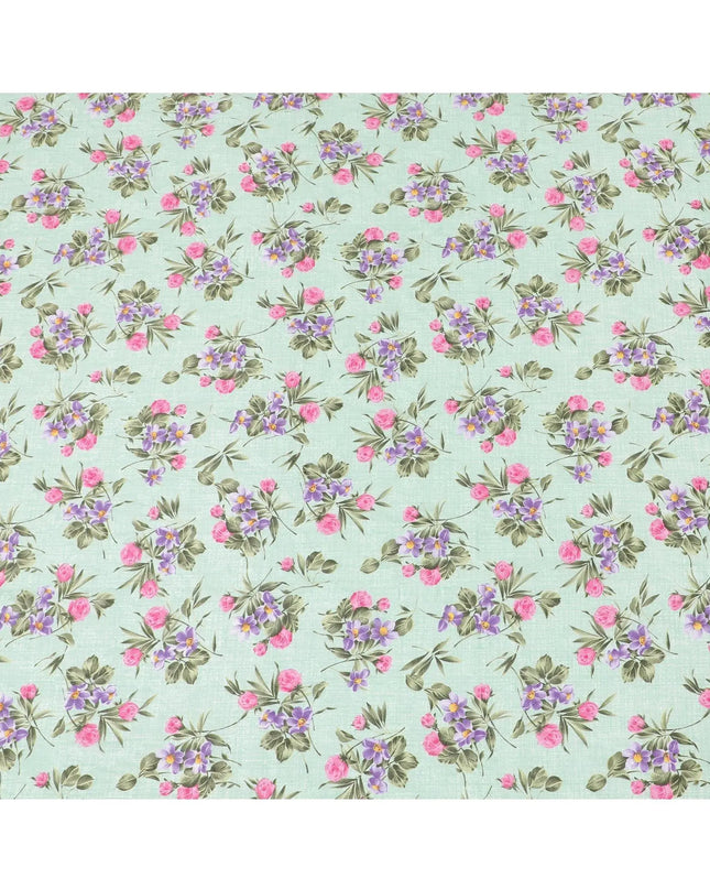 Tea green cotton voile fabric with same tone jacquard having purple, hot pink and olive green print in floral design-D6311 Regal Fabrics