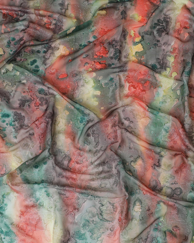 Multicolor Premium pure silk chiffon garbasaar with same tone and silver metallic lurex in floral design-D11602 Regal Fabrics