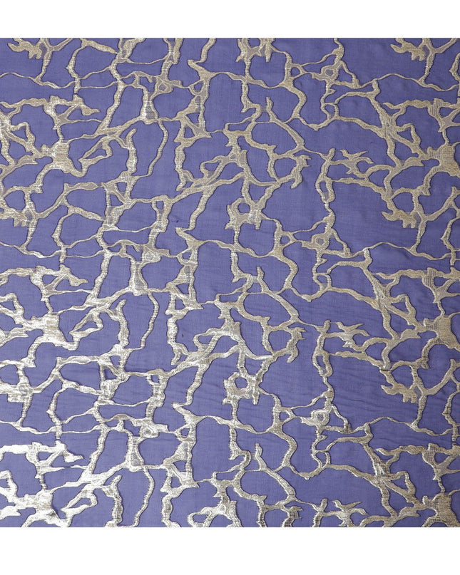 قماش شيفون من الحرير الخالص باللون الأزرق الملكي مع لوريكس معدني ذهبي بتصميم تجريدي -D13195
