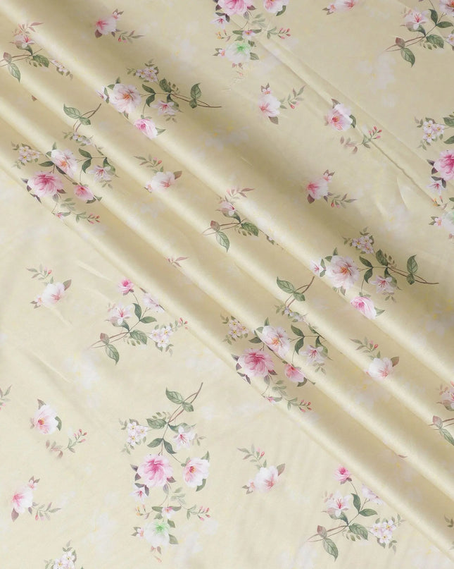 Tea Green printed cotton satin with multicolour prints in floral design-D11265 Regal Fabrics