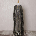 Black Premium pure French (Fransawi) silk chiffon dirac fabric with gold metallic lurex in floral design-D15624