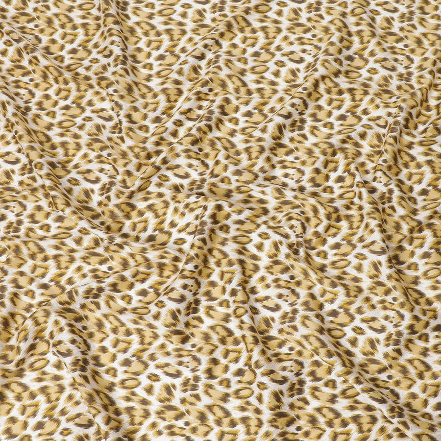 Off white cotton satin fabric with light mustard and brown print in animal skin design-D6996 Regal Fabrics