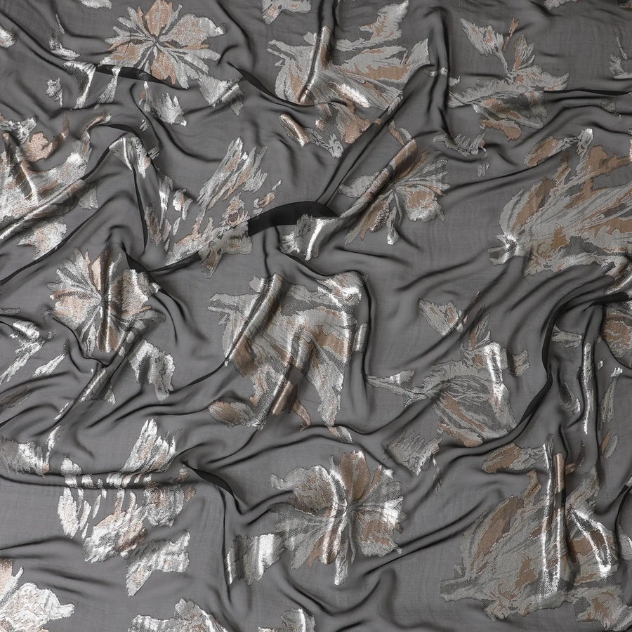 Black French silk chiffon fabric with multicolor metallic lurex in abstract design-D6487 Regal Fabrics
