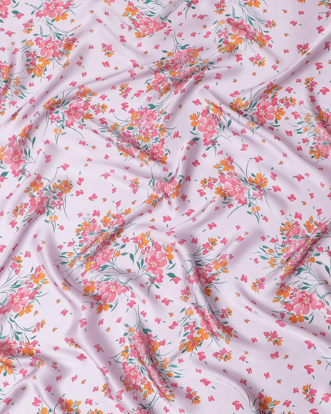 Light lilac Premium pure silk chiffon fabric with multicolor print in floral design-D14662