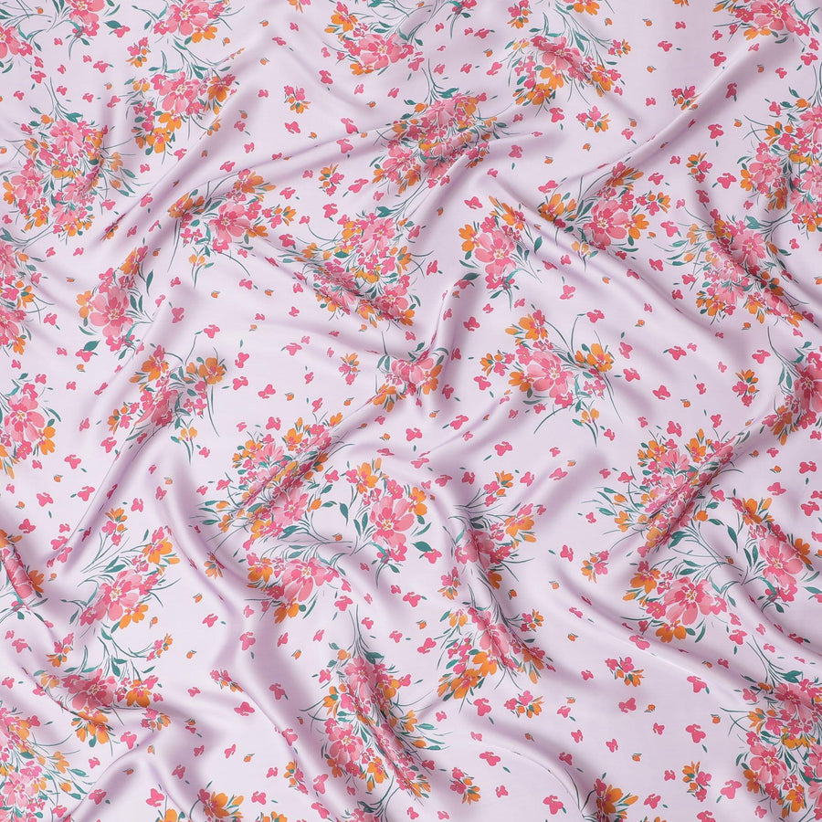 Light lilac Premium pure silk chiffon fabric with multicolor print in floral design-D14662