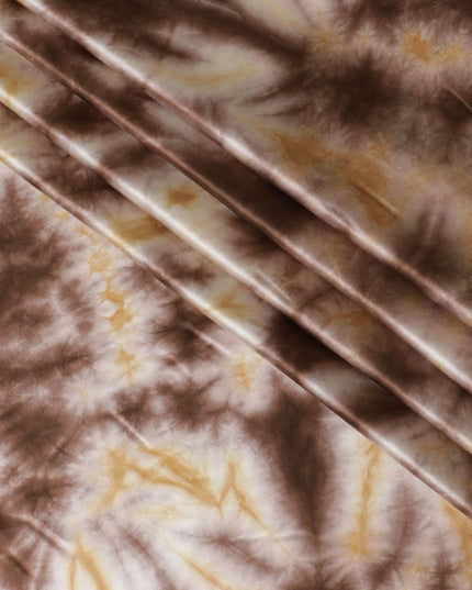 قماش ساتان حريري نقي فاخر باللون البيج الرملي مع ربطة عنق وطباعة قالب بتصميم تجريدي-D10374