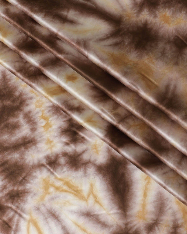 قماش ساتان حريري نقي فاخر باللون البيج الرملي مع ربطة عنق وطباعة قالب بتصميم تجريدي-D10374