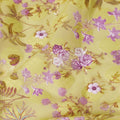 Light moss green Swiss cotton voile fabric with same tone jacquard having lavender, olive green and  magenta brown print in floral design-D6381