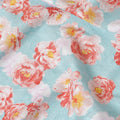 Tiffany blue uragiri cotton voile fabric with same tone jacquard having light pink, salmon peach and mustard yellow print n floral design-D10486 Regal Fabrics